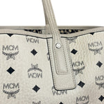 MCM White Leather Reversible Liz Shopper In Visetos Tote Bag