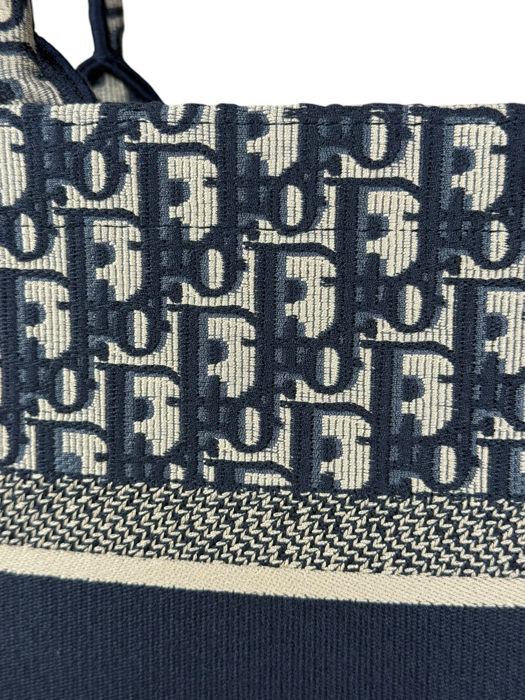 Christian Dior Navy Ecru Oblique Small Book Tote