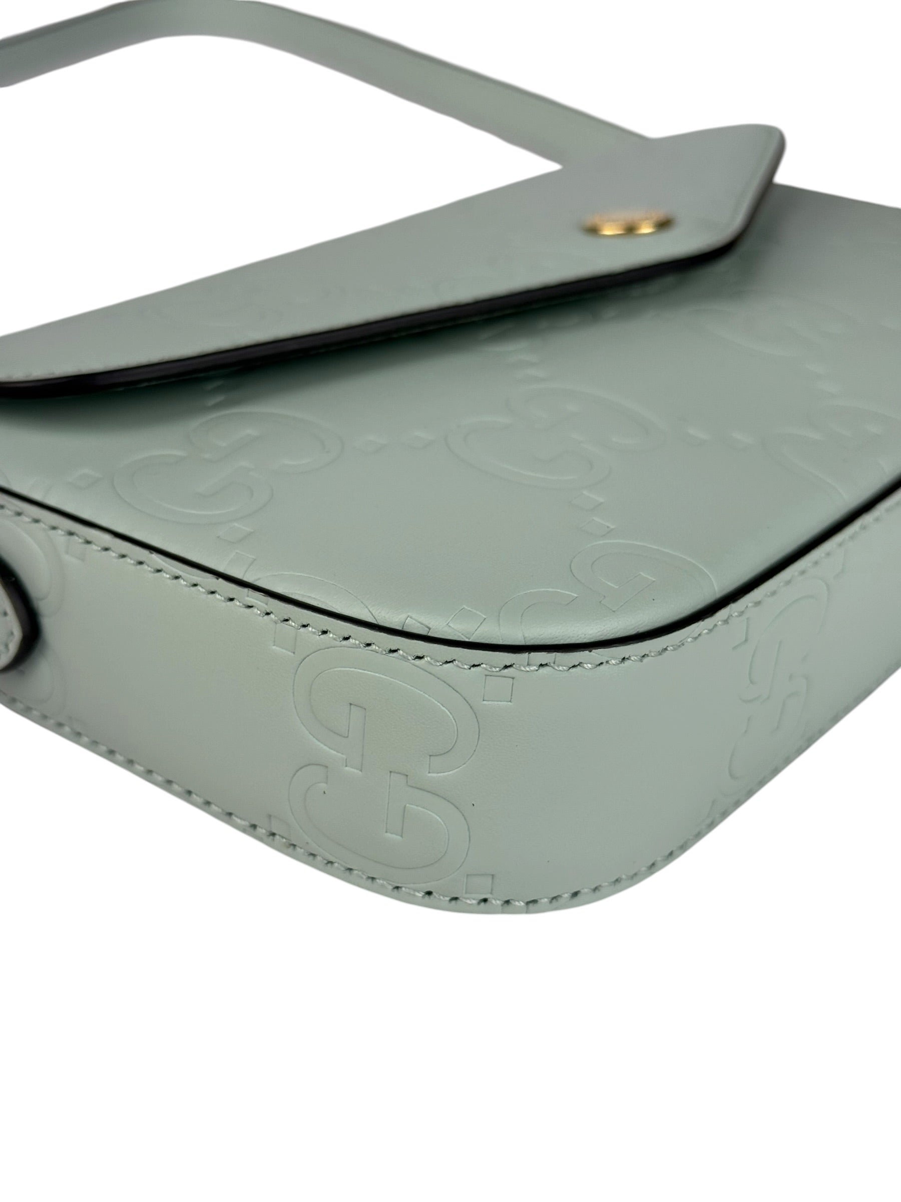 Gucci GG Super Mini Leather Shoulder Bag Pale Blue