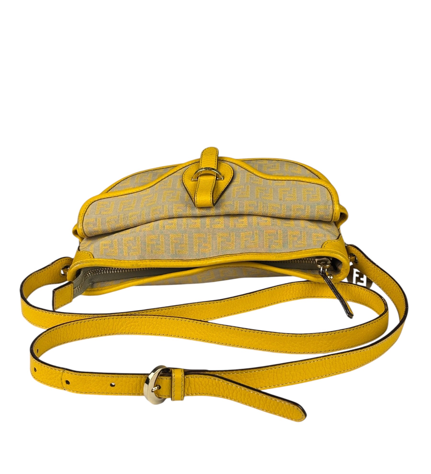 Fendi Yellow Leather Trim Zucca Crossbody Bag