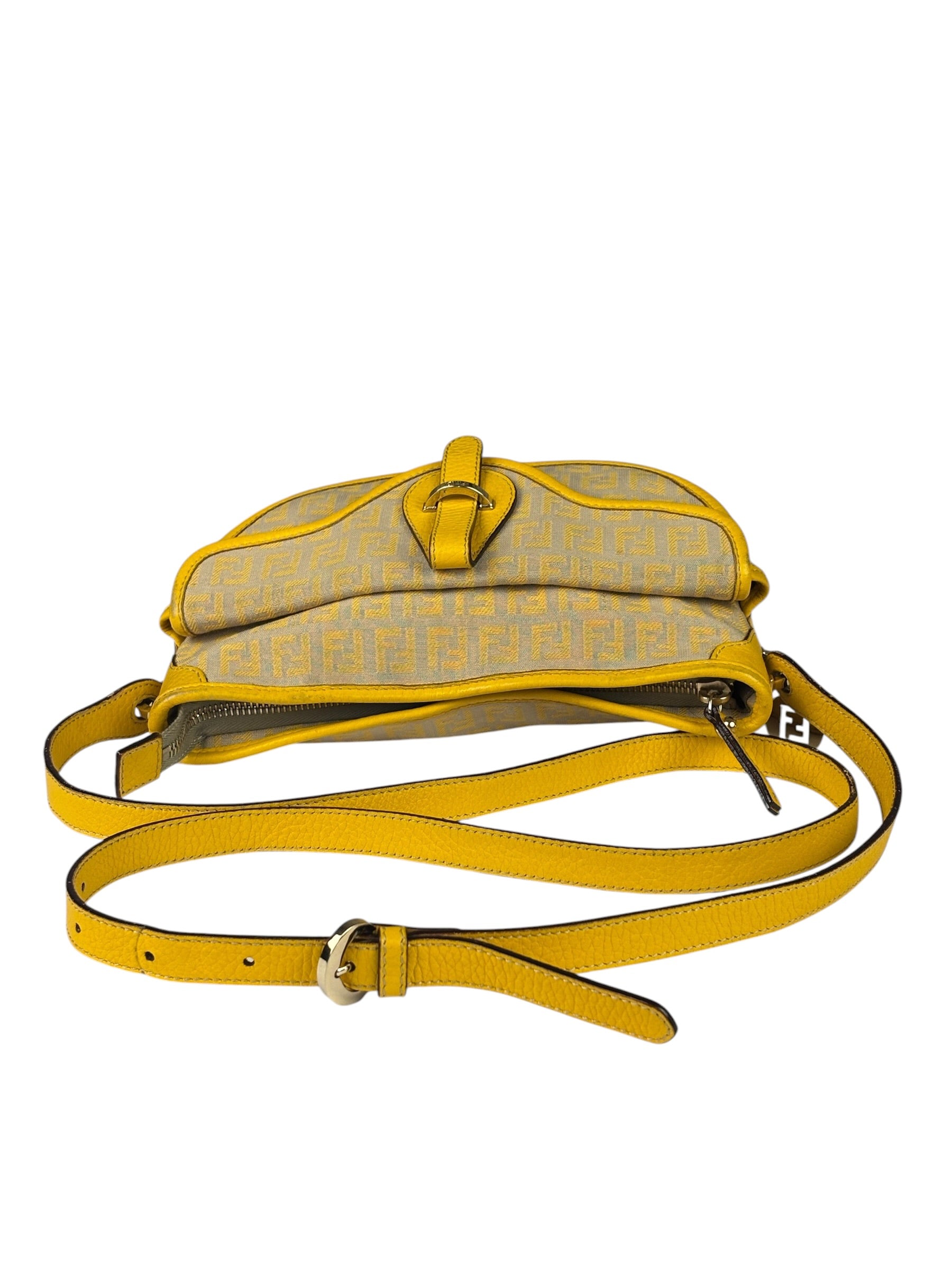 Fendi Yellow Leather Trim Zucca Crossbody Bag