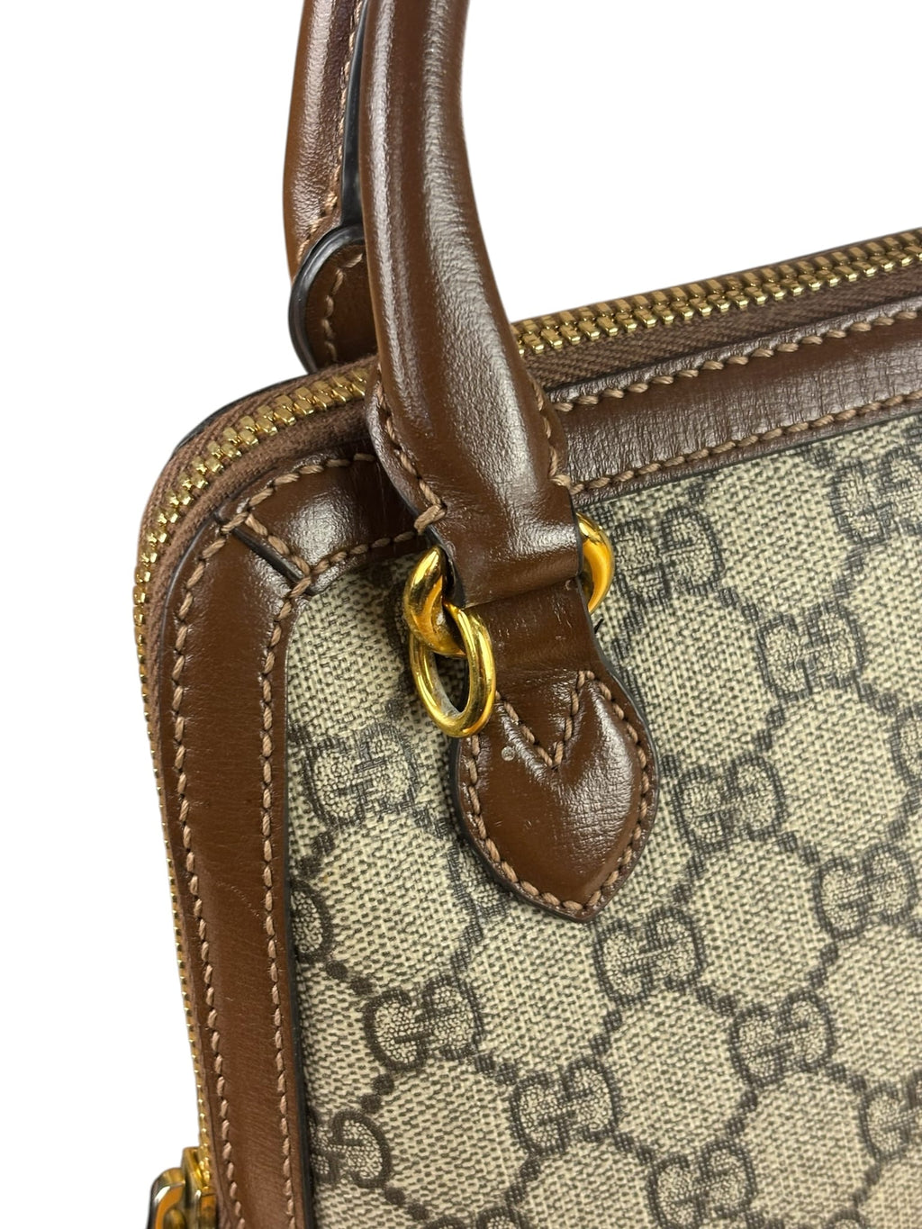 Gucci Brown Leather GG Horsebit Small Top Handle Bag 1955