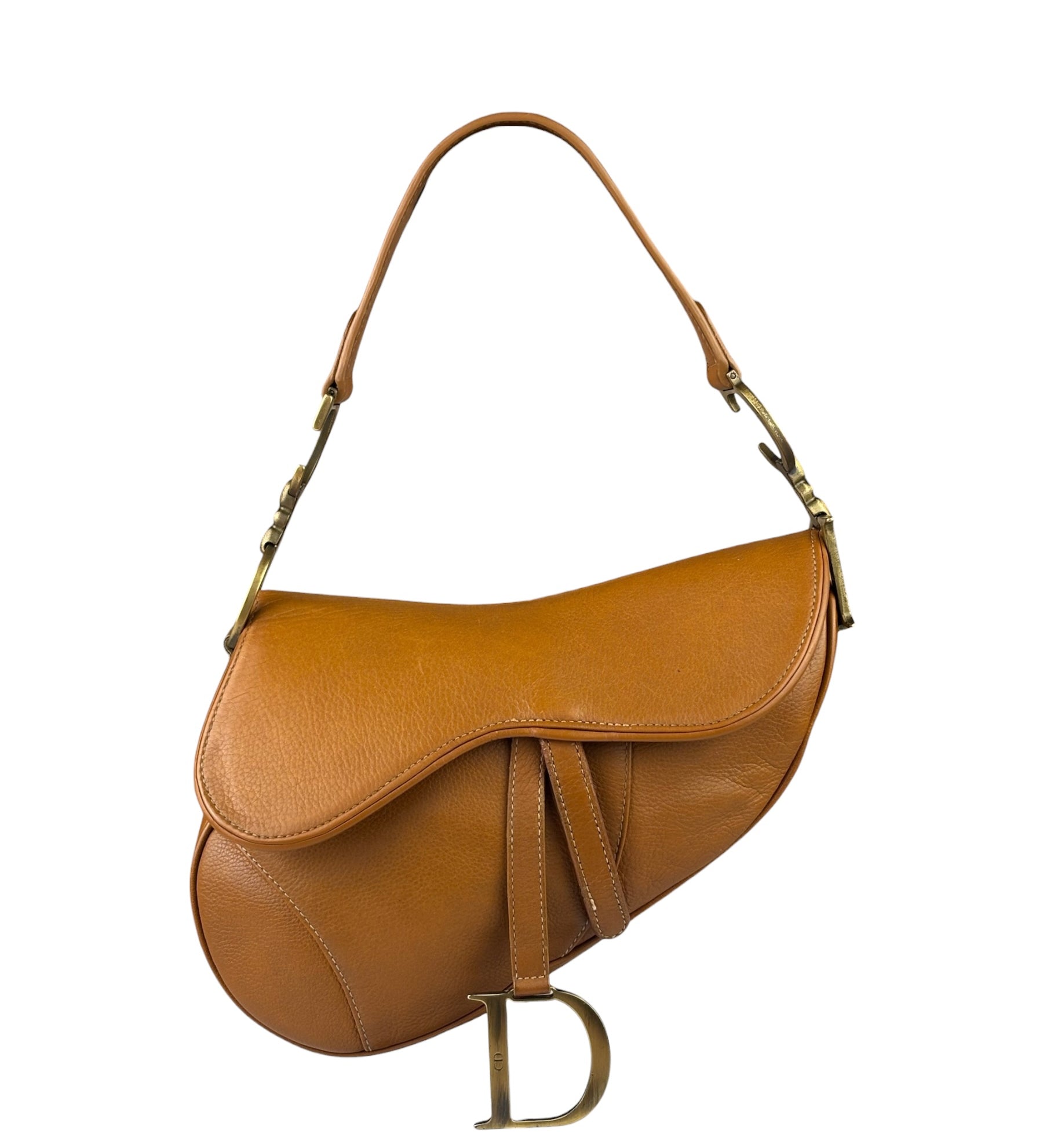 Christian Dior Tan Brown Leather Medium Saddle Bag