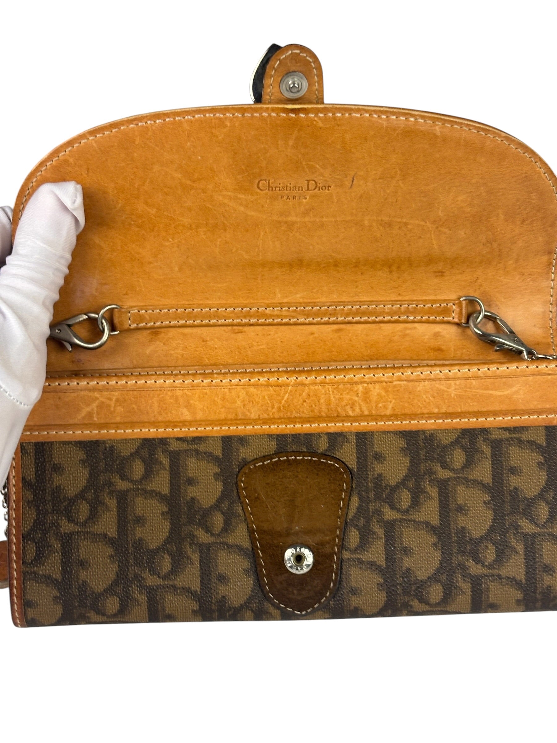 Christian Dior Brown Trotter Romantique Heart Long Wallet On Chain