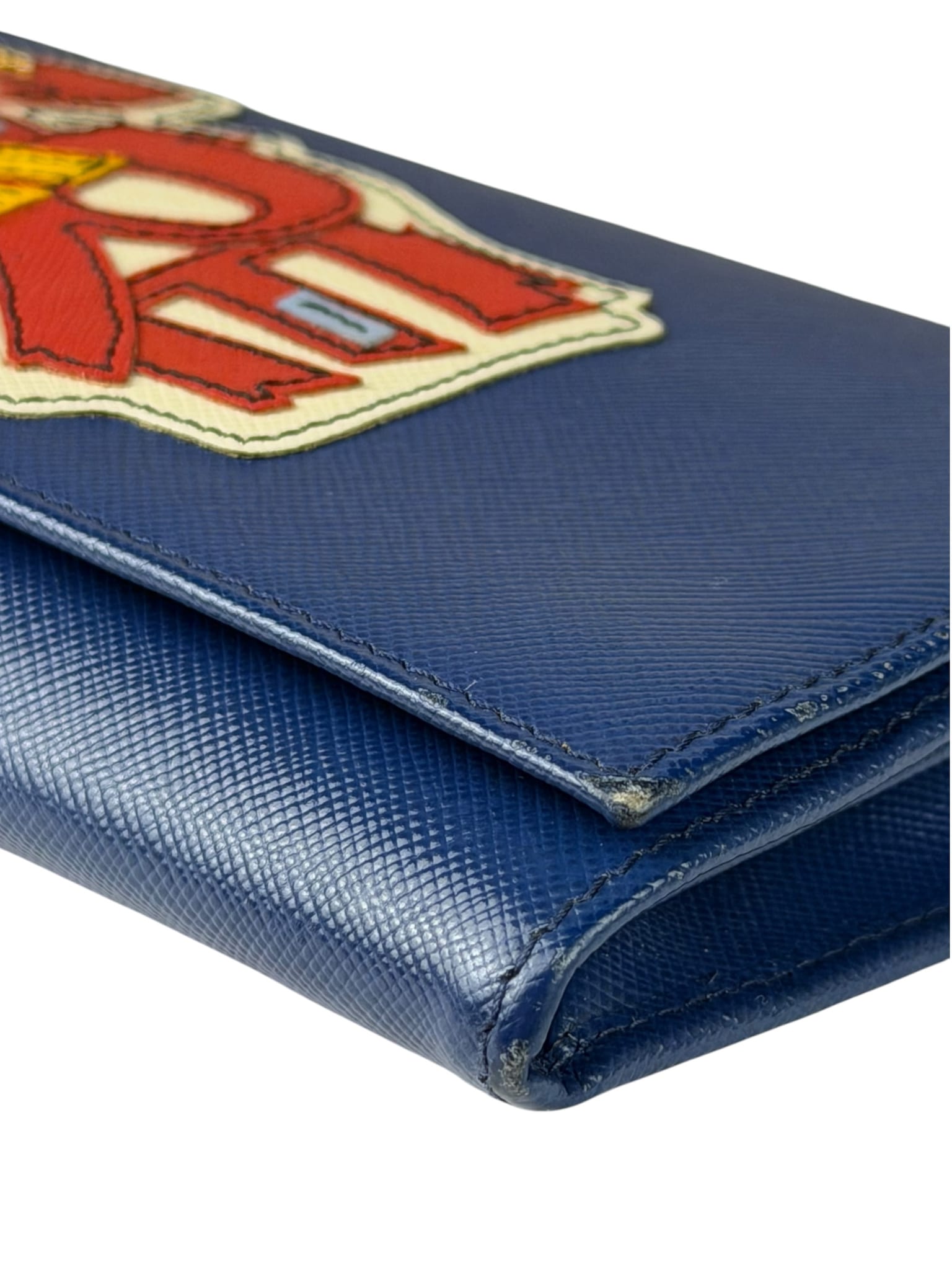 Prada Blue Saffiano Leather Fire Flap Wallet On Chain