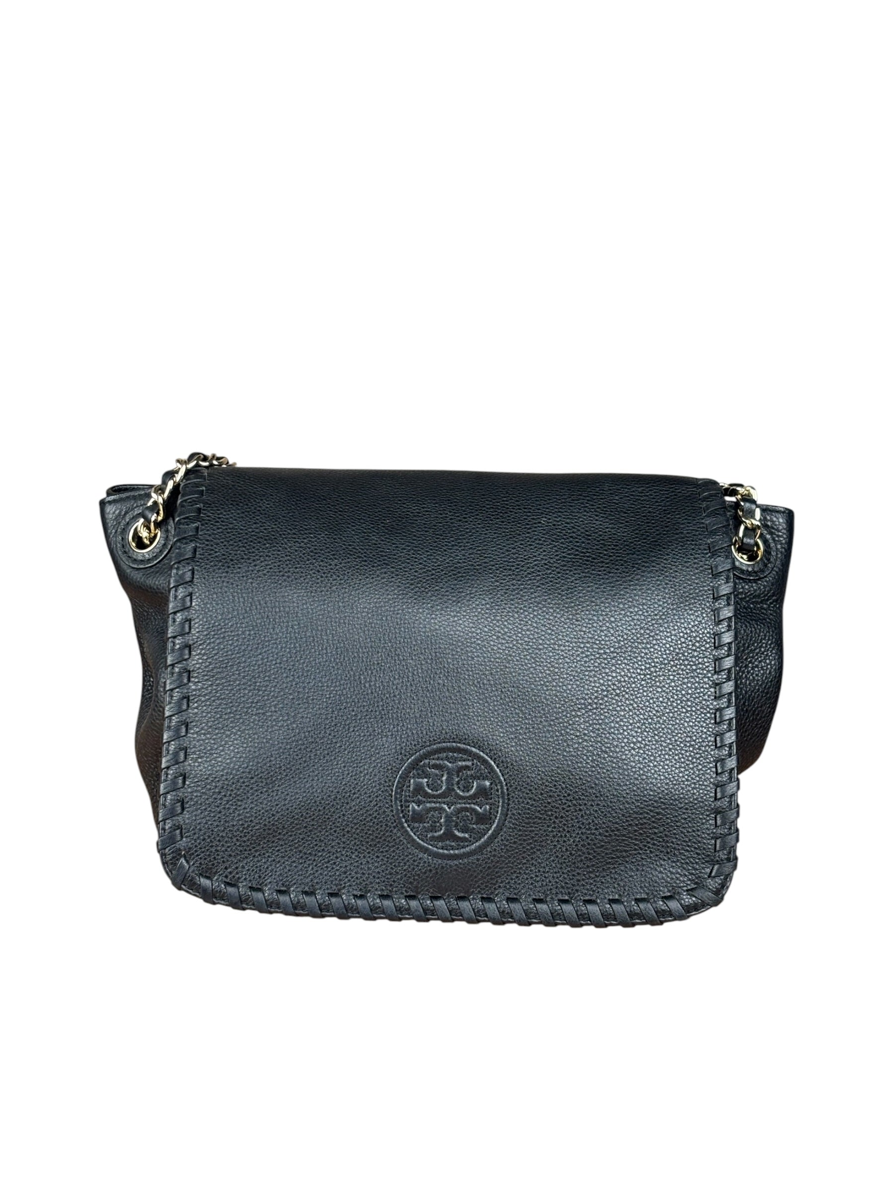 Tory Burch Black Marion Whipstitch Flap Shoulder Bag