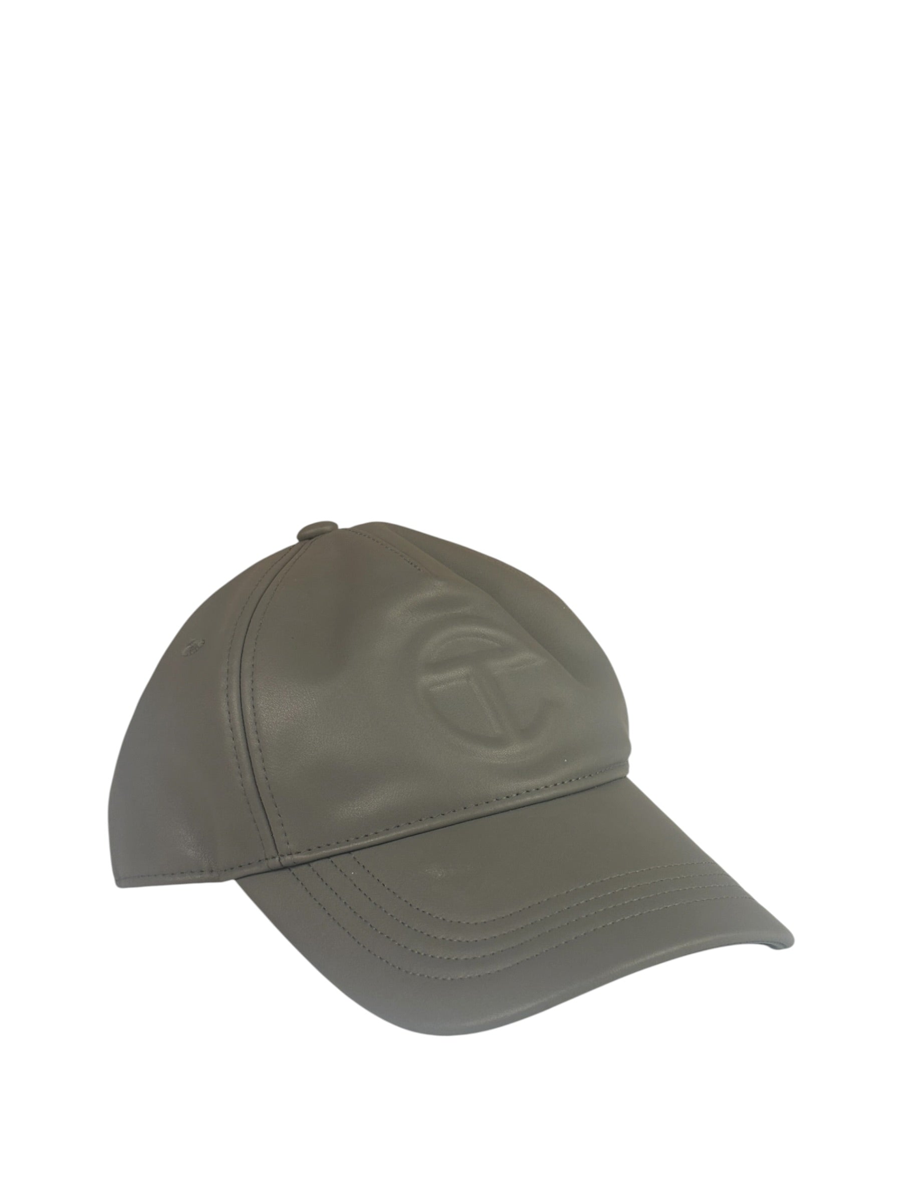 Telfar Grey Leather Logo Embossed Hat
