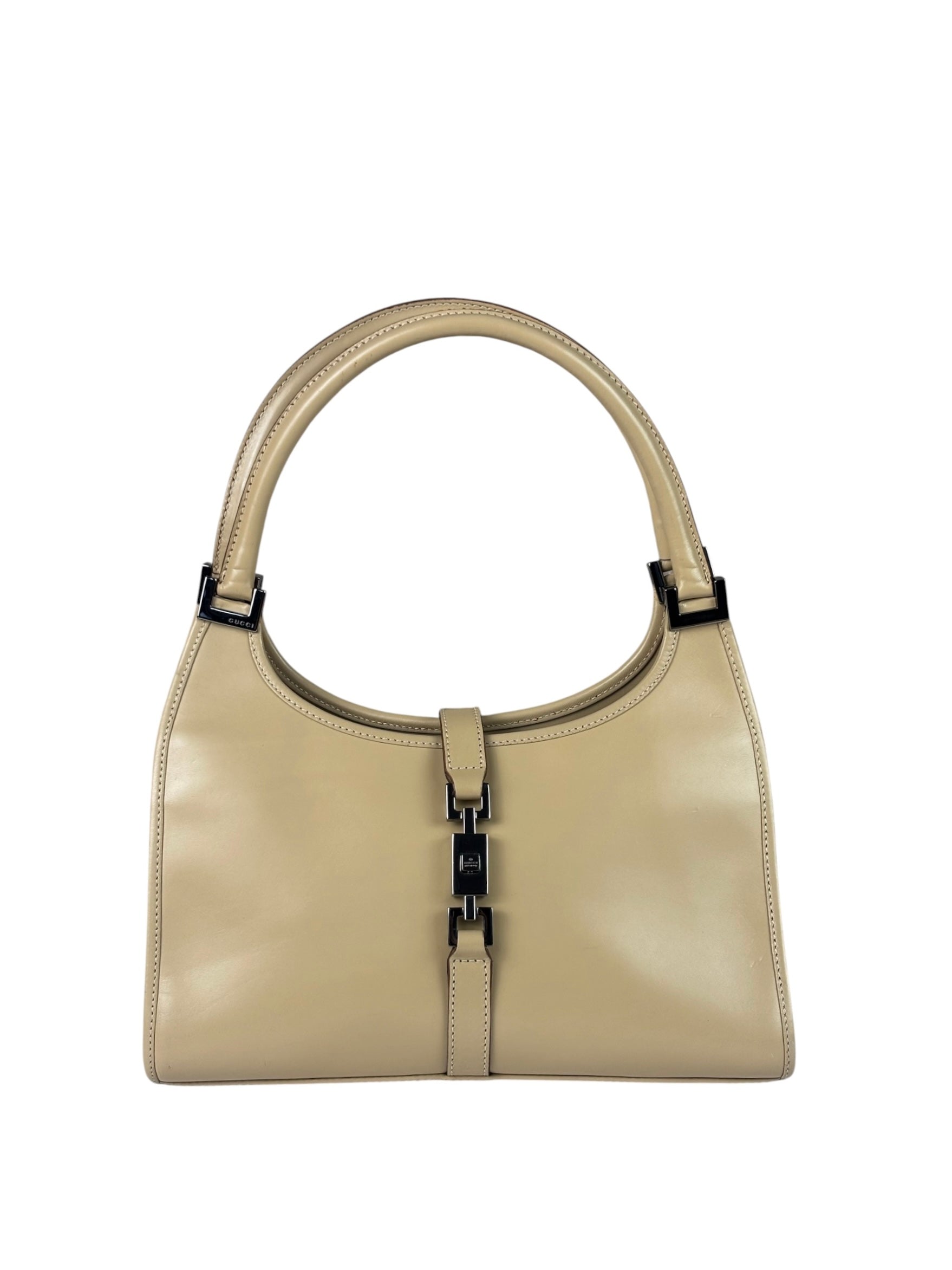 Gucci Beige Leather Piston Lock Jackie Hobo Bag