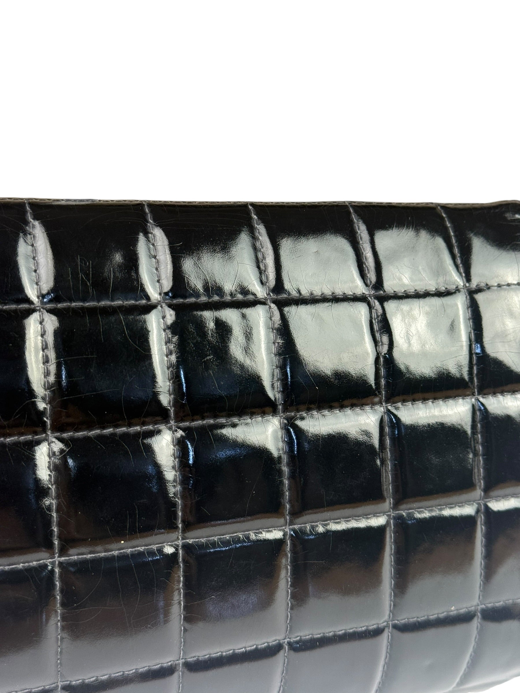 Chanel Black Patent Chocolate Bar Quilted Flap Shoulder Bag 2001