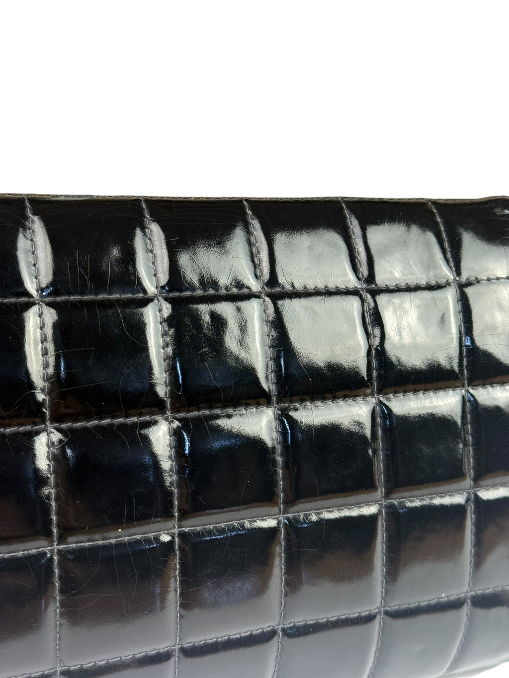 Chanel Black Patent Chocolate Bar Quilted Flap Shoulder Bag 2001