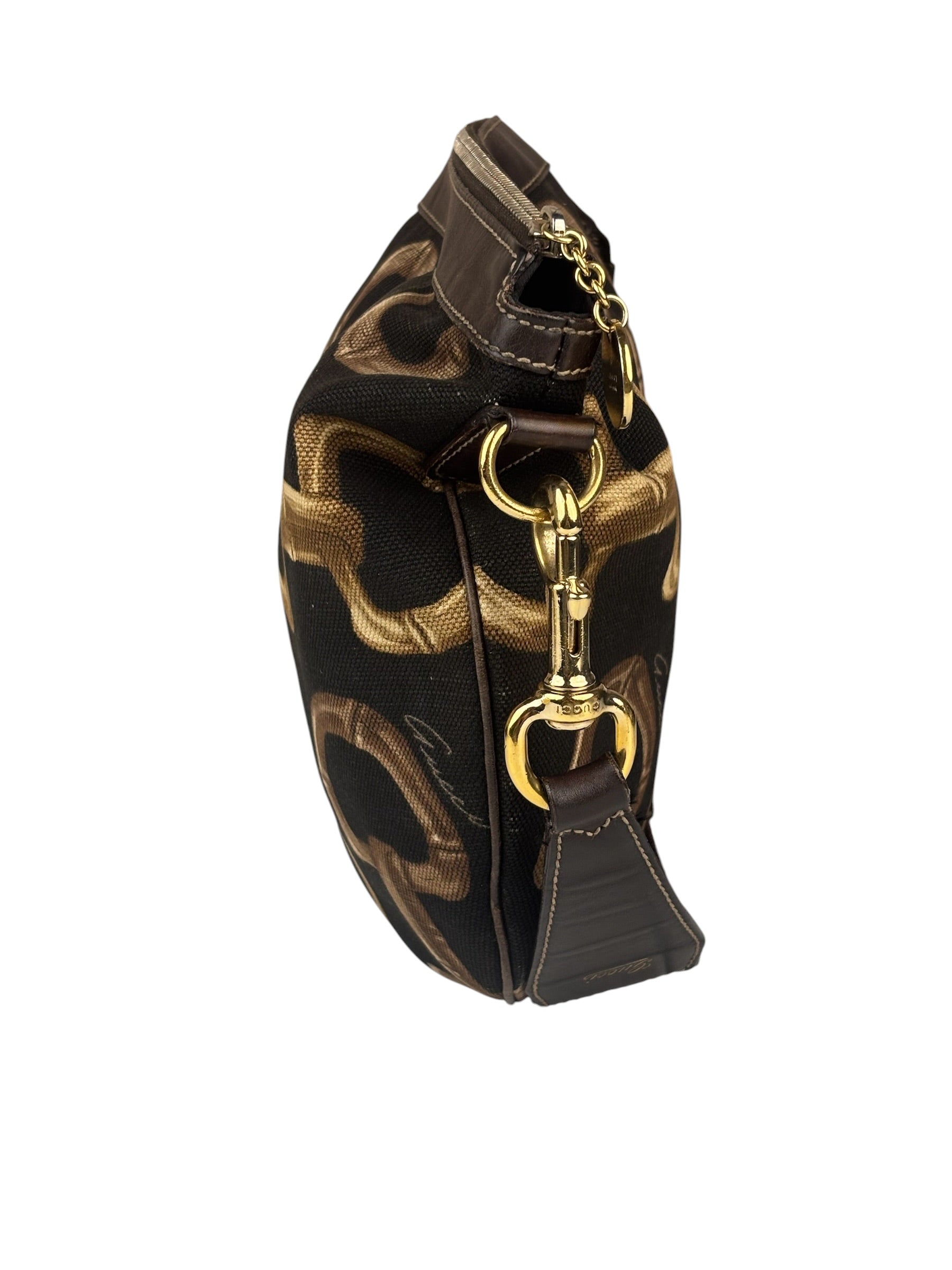 Gucci Black/Brown Leather Trim Half-Moon Hobo Bag