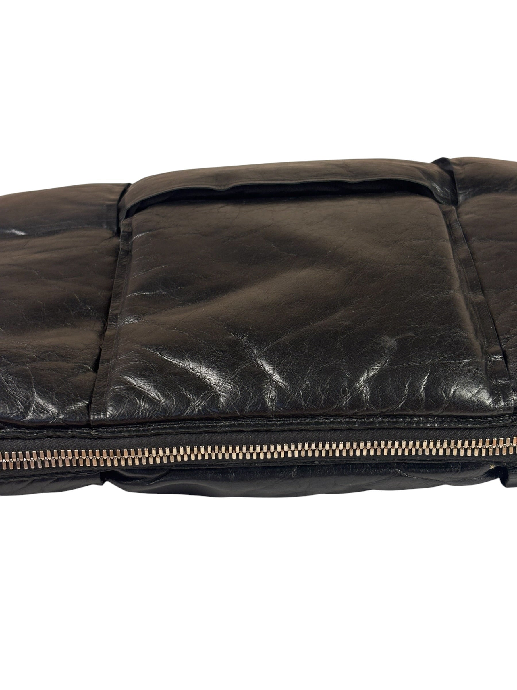 Bottega Veneta Black Leather Maxi Intrecciato Padded Pouch
