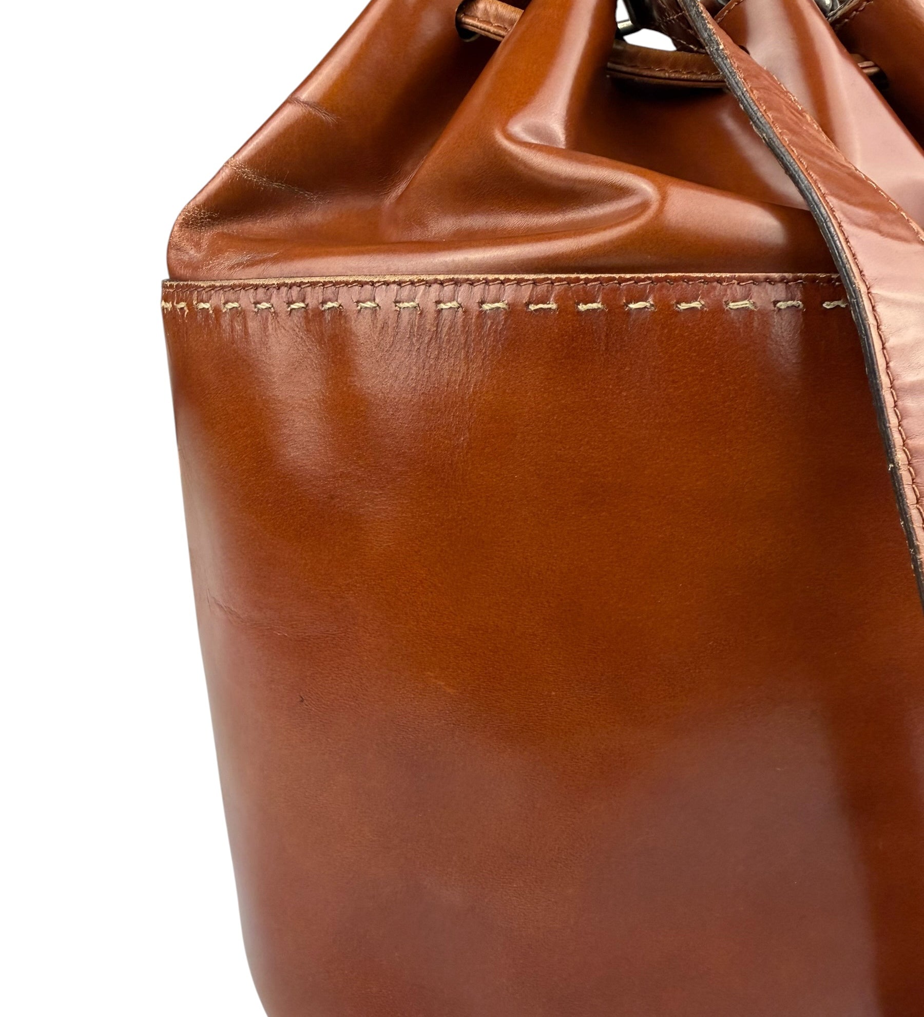 Celine Vintage Brown Leather Cinch Bucket Crossbody Bag