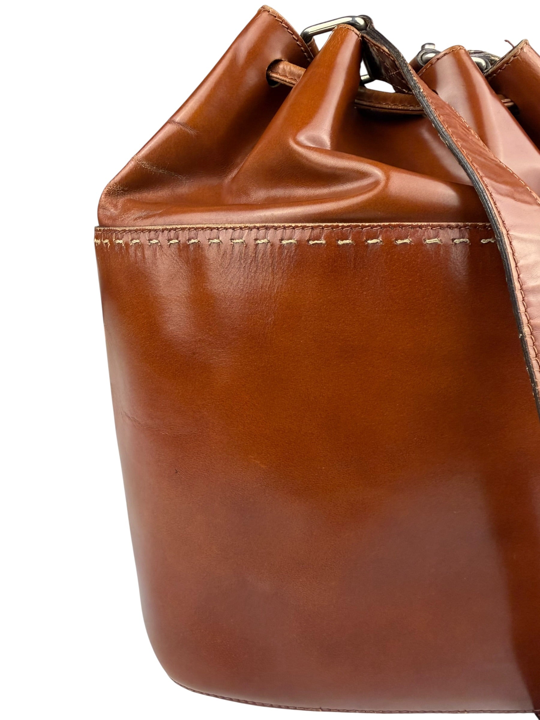 Celine Vintage Brown Leather Cinch Bucket Crossbody Bag