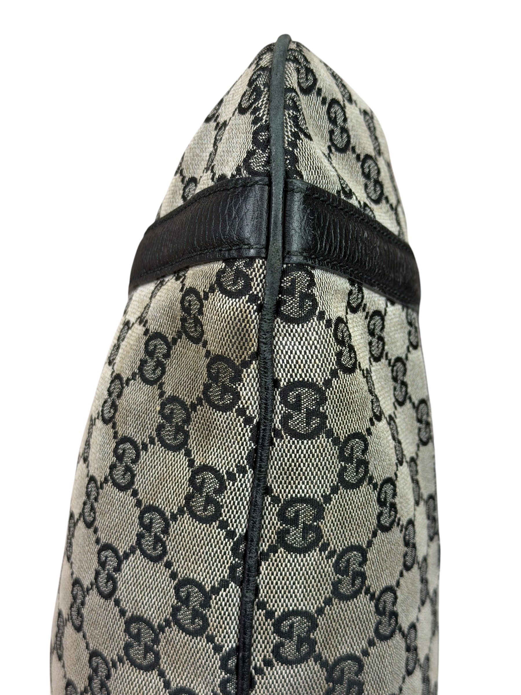 Gucci Black Leather Trim GG Supreme Hobo Bag