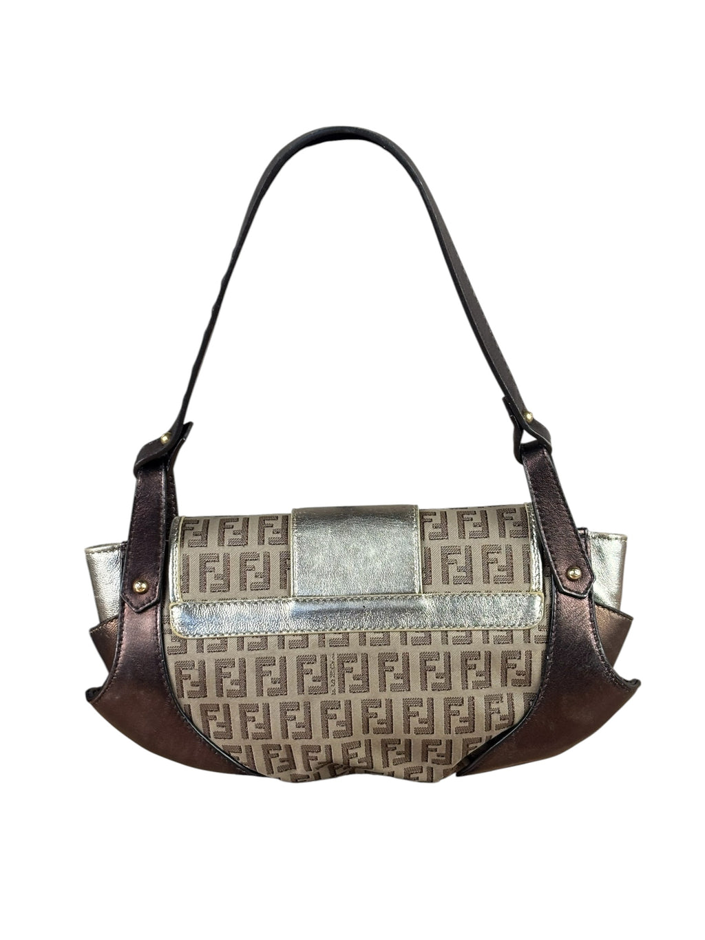 Fendi Colorblock Leather Trim Zucca Compilation Baguette