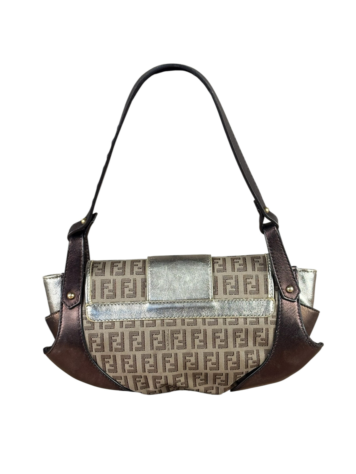 Fendi Colorblock Leather Trim Zucca Compilation Baguette