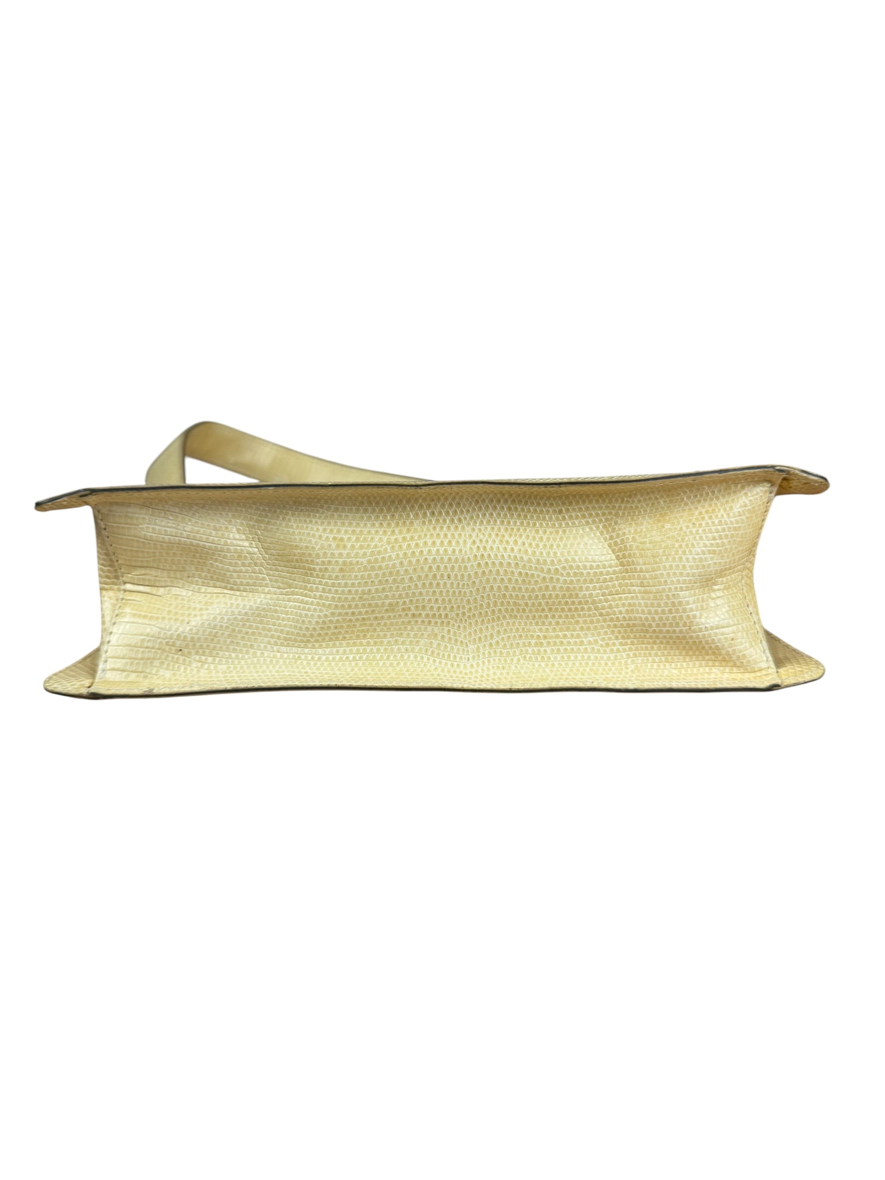Bottega Veneta Vintage Yellow Lizard Print Clasp Handbag