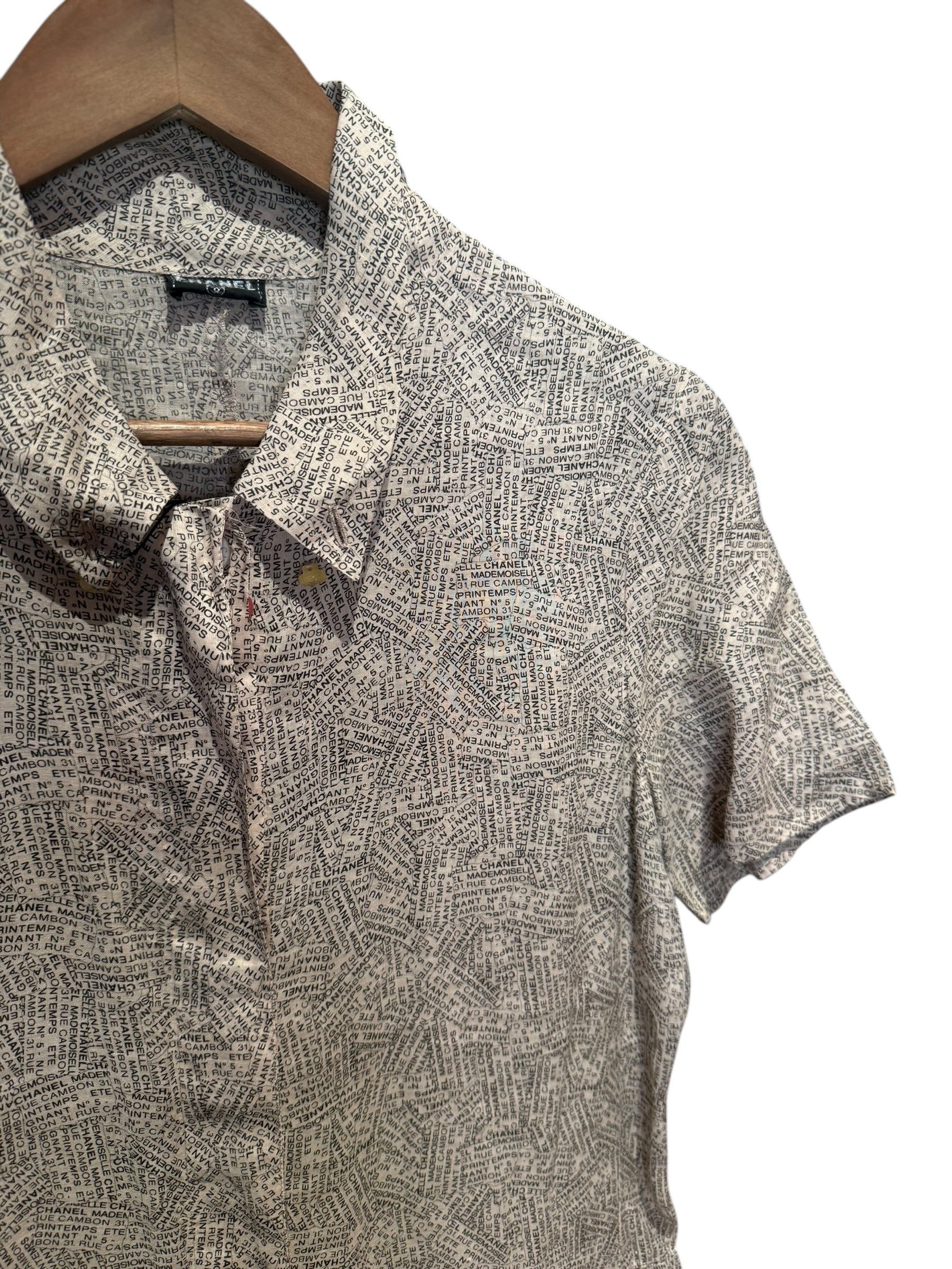 Chanel Newspaper Print Button Up Dress