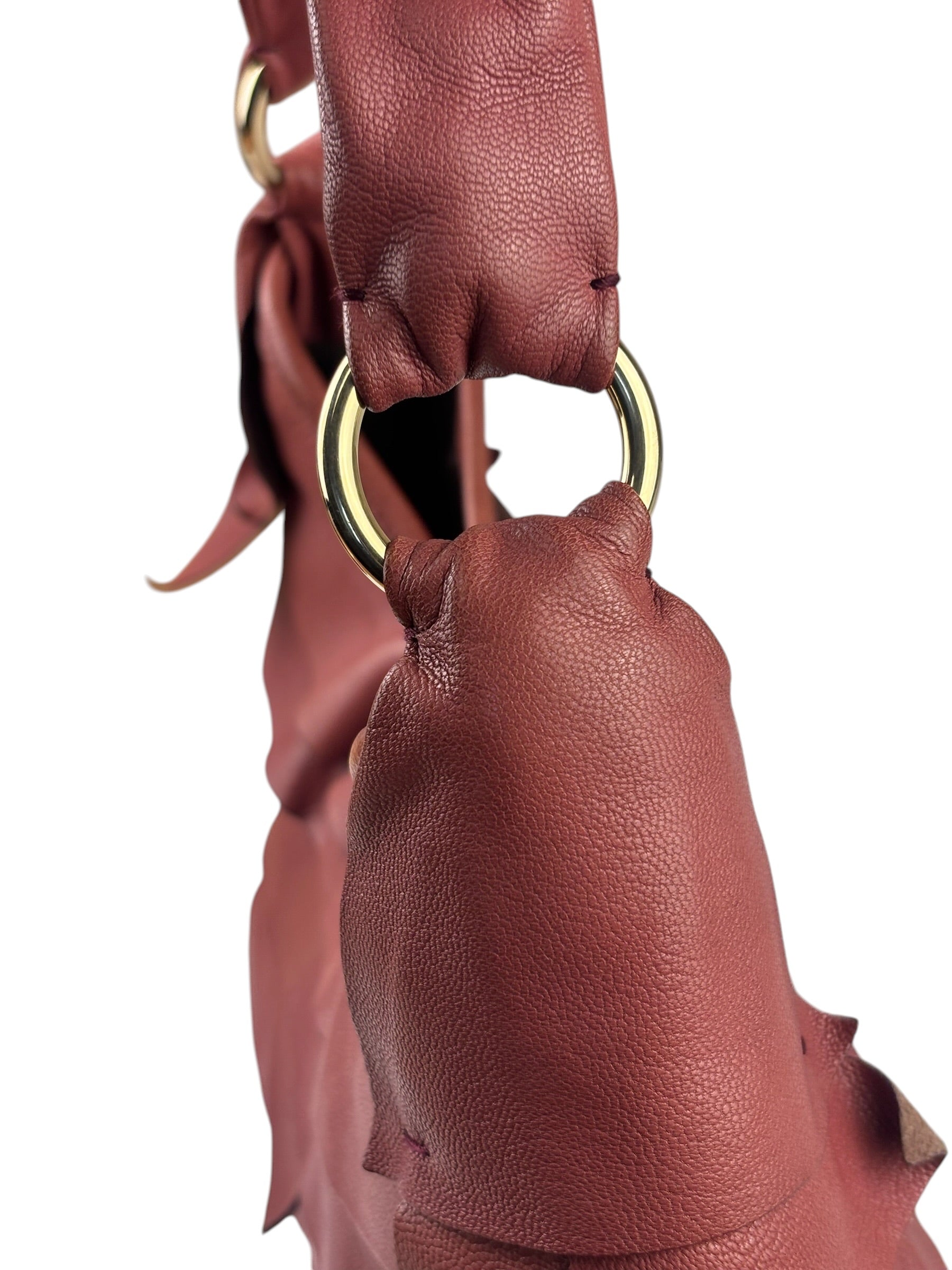 Yves Saint Laurent Dusty Rose Leather Tropez Ruffled Frilled Hobo Bag
