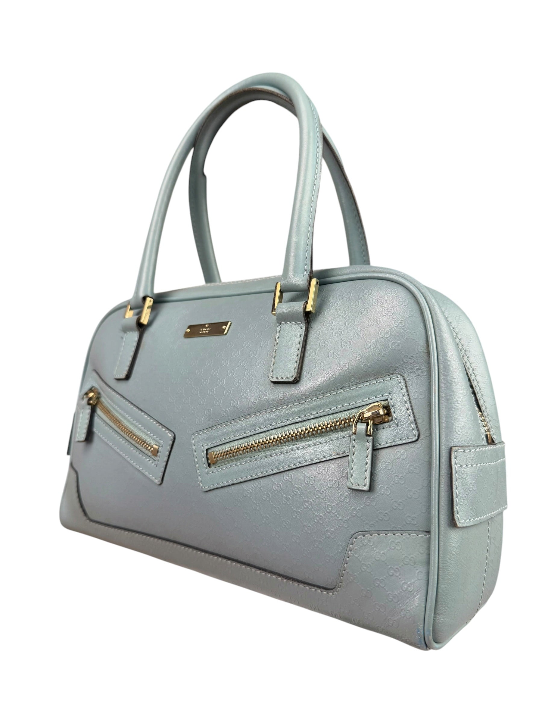 Gucci Blue Leather Micro GG Bowler Bag
