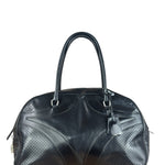 Prada Vintage Black Leather Vitello Drive Perforated Bowling Tote Bag