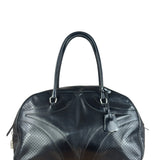 Prada Vintage Black Leather Vitello Drive Perforated Bowling Tote Bag