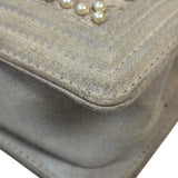 Chanel Grey Suede Beaded Pearl/Bead Boy Flap 2014