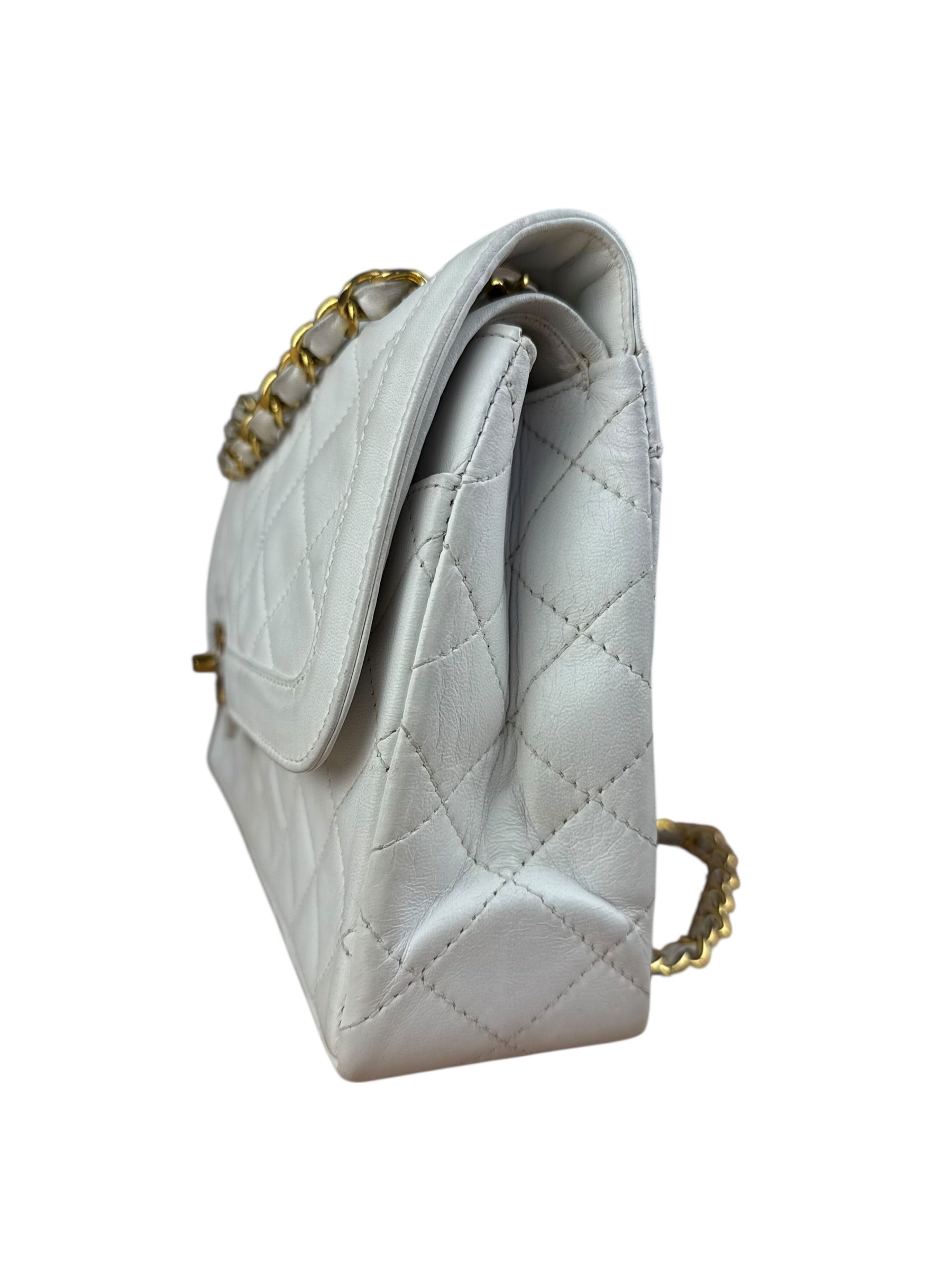 Chanel CC White Quilted Double Flap Bag 1988