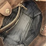 Prada Dark Brown Calf Leather Glace Twin-Pocket Tote
