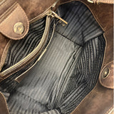 Prada Dark Brown Calf Leather Glace Twin-Pocket Tote