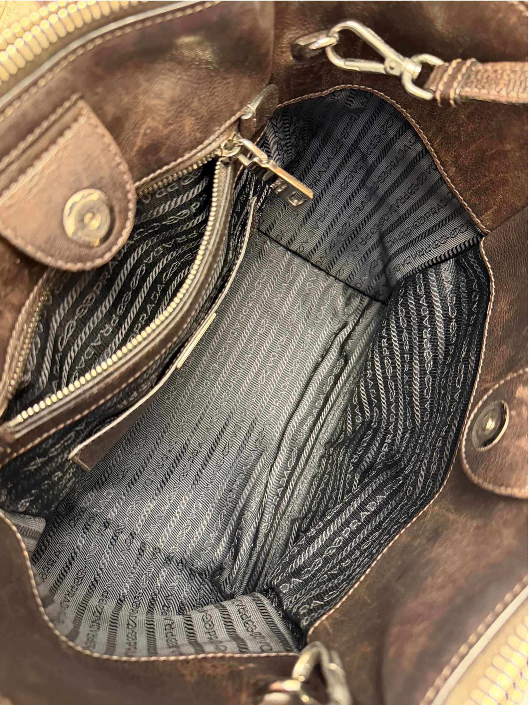 Prada Dark Brown Calf Leather Glace Twin-Pocket Tote