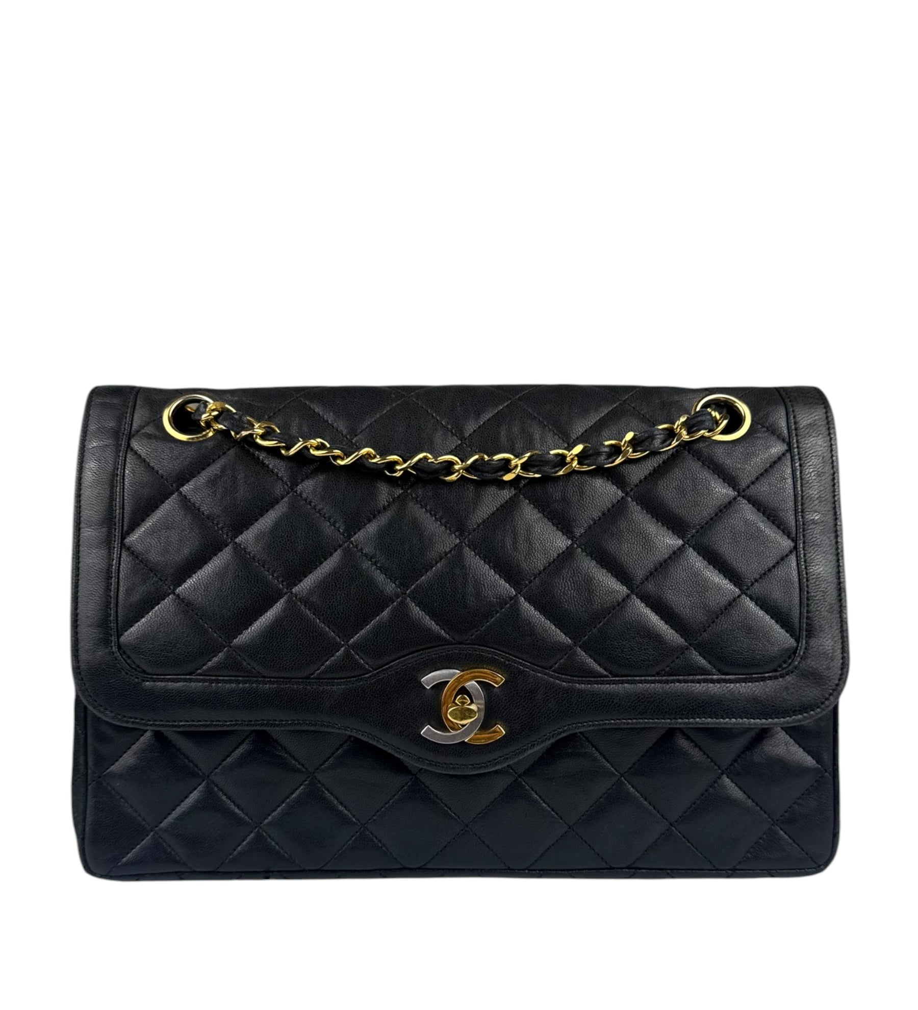 Chanel Black Leather Double Flap Shoulder Bag