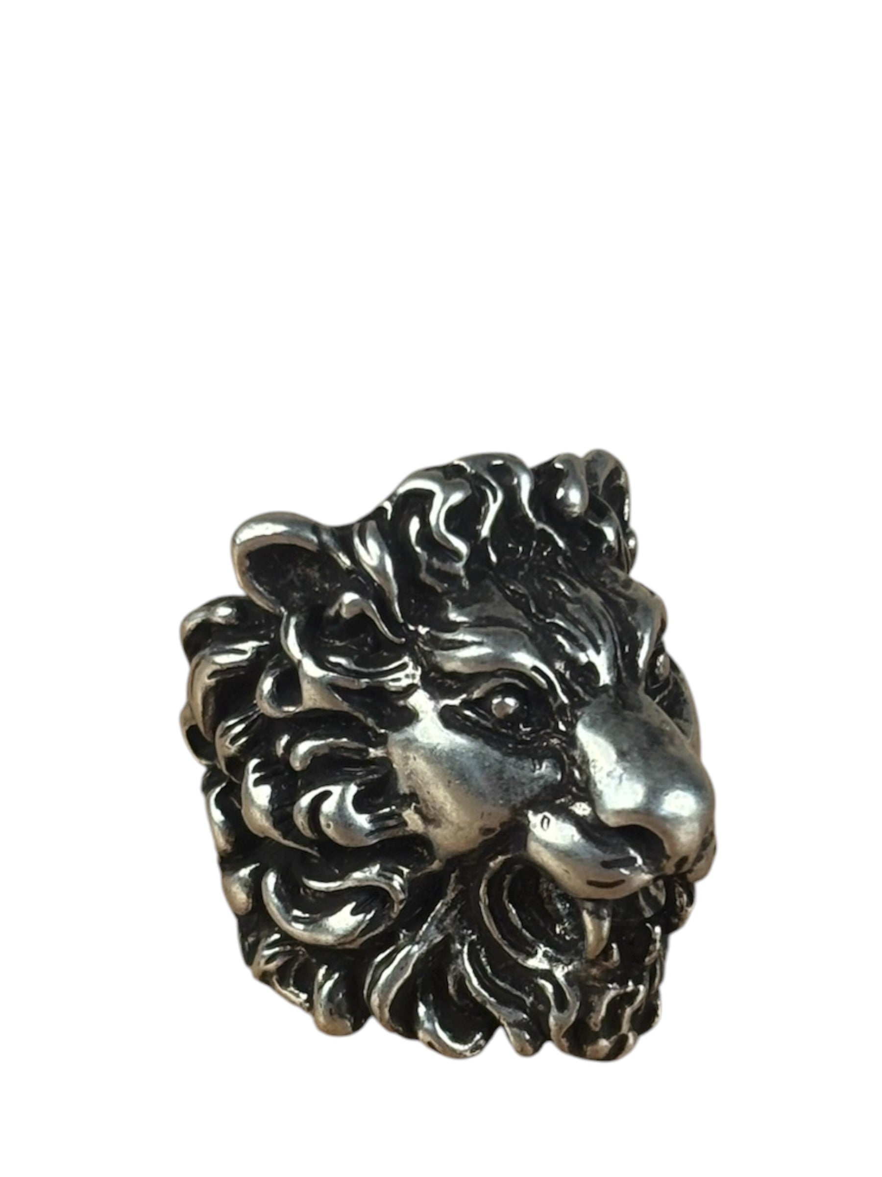Gucci Silver Cocktail Lion Head Motif Ring