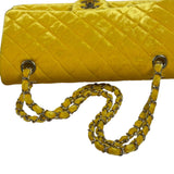 Chanel Yellow Quilted Velvet/Leather Double Flap Bag 2015