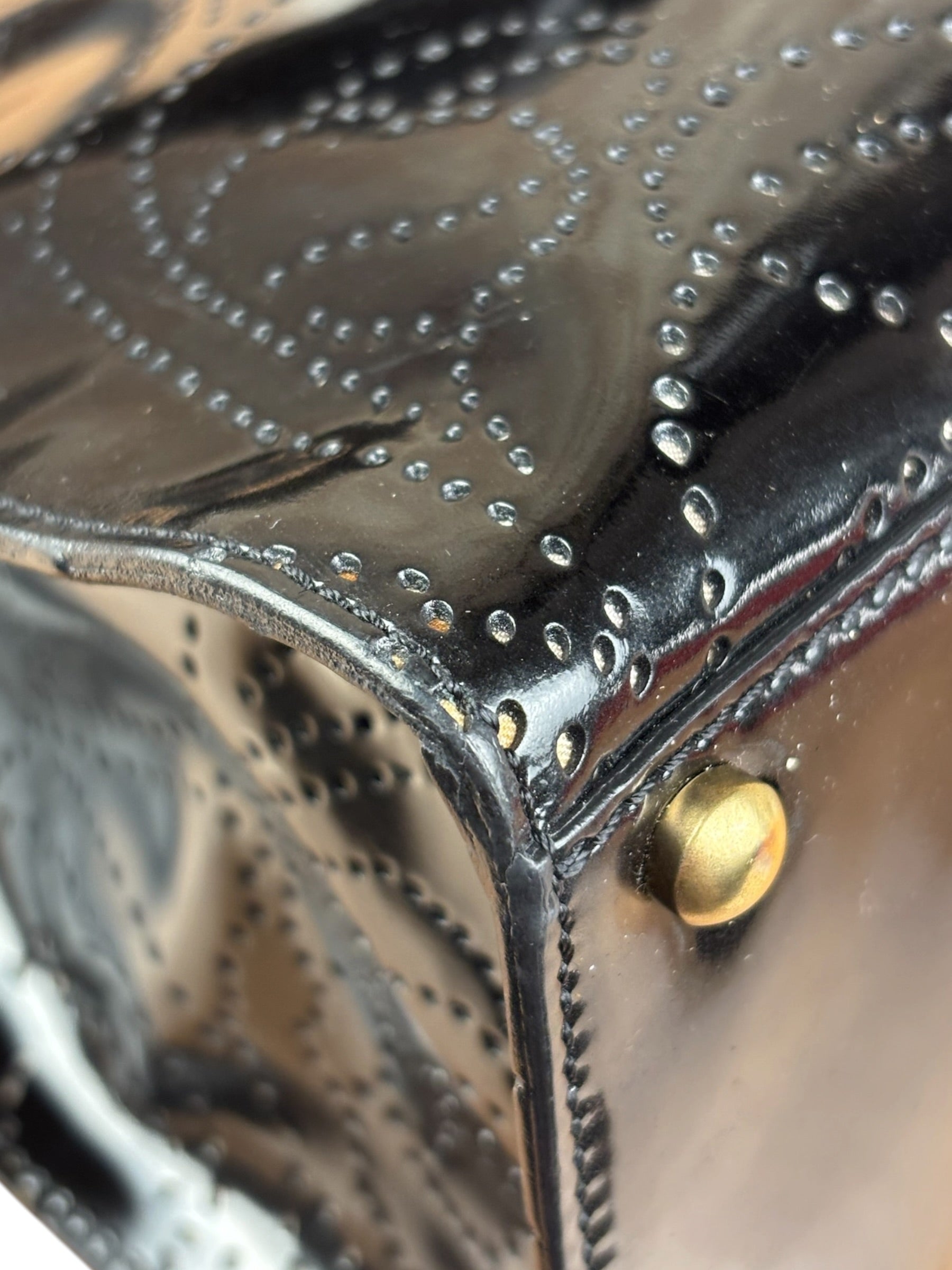 Chanel Black Patent Leather Perforated Camellia Tote Bag 2003