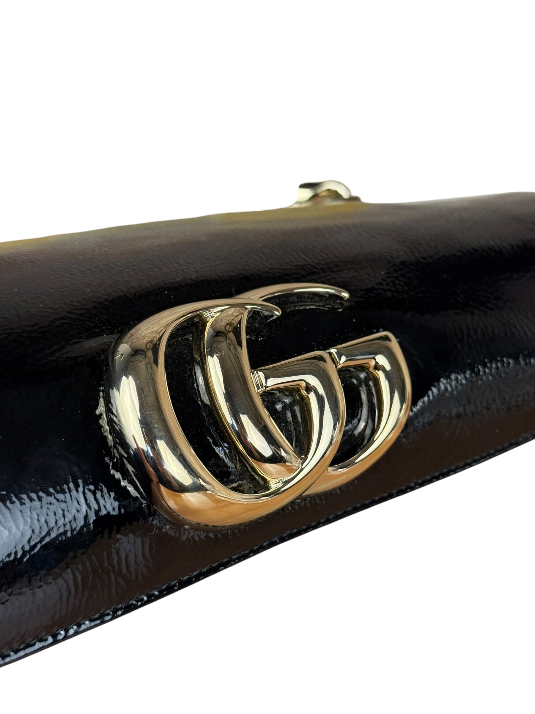 Gucci Black Patent Leather Chain Double G Shoulder Bag