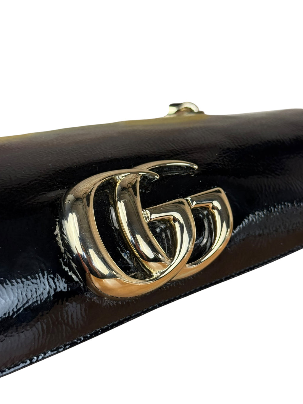 Gucci Black Patent Leather Chain Double G Shoulder Bag