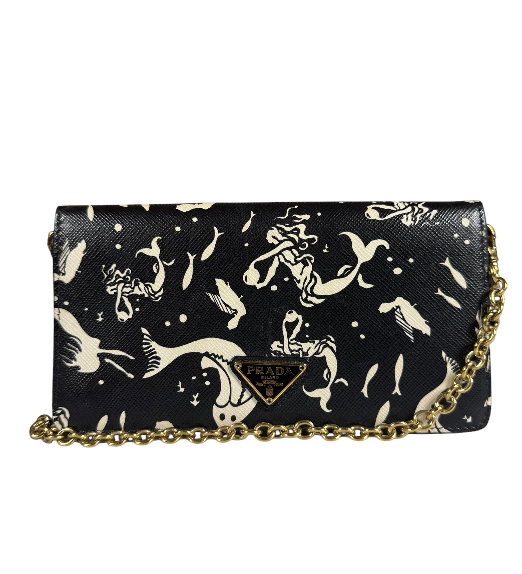 Prada Saffiano Mermaid Mini Wallet on Chain