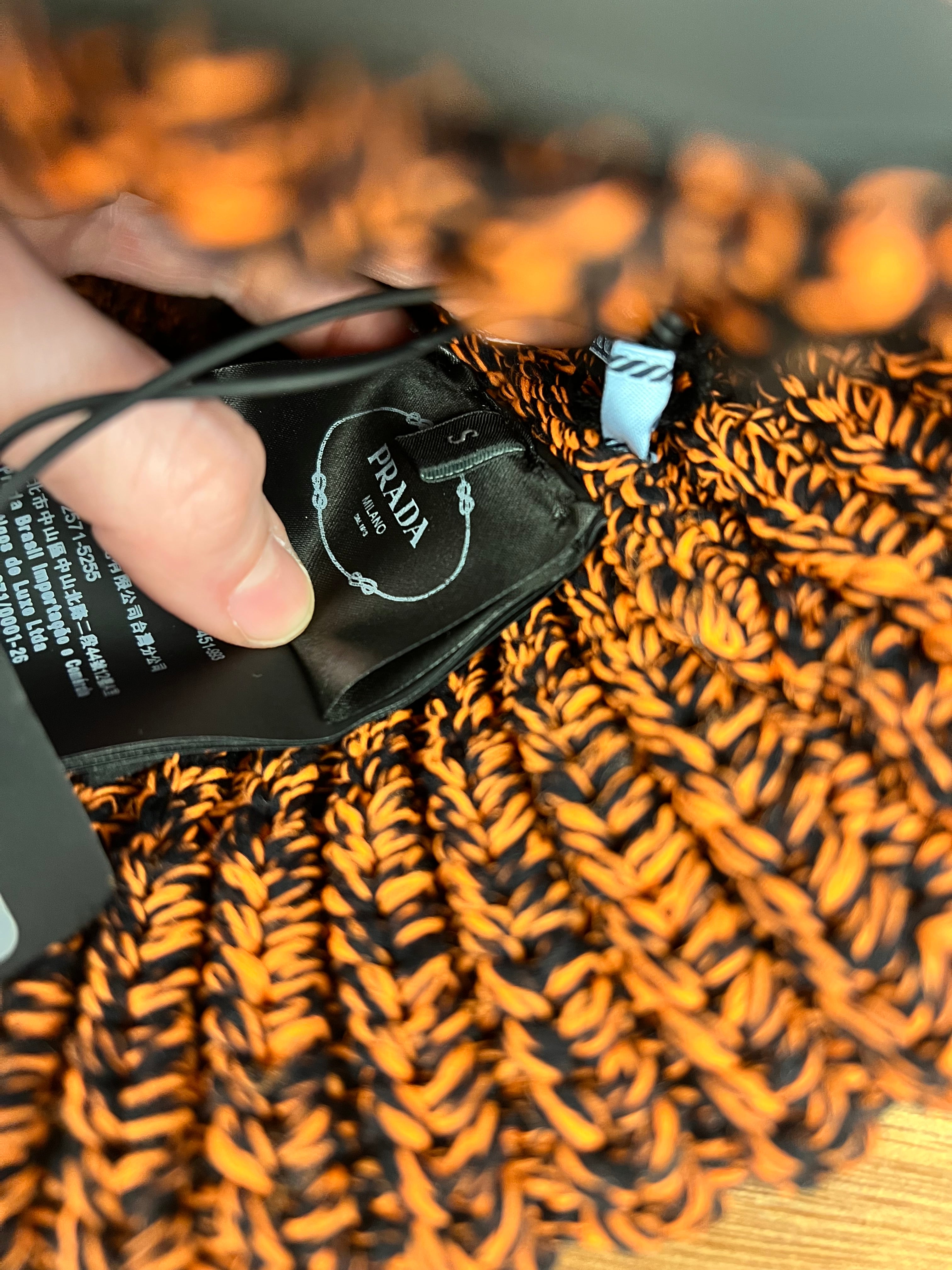 Prada Knit Polyester Black/Orange Beanie