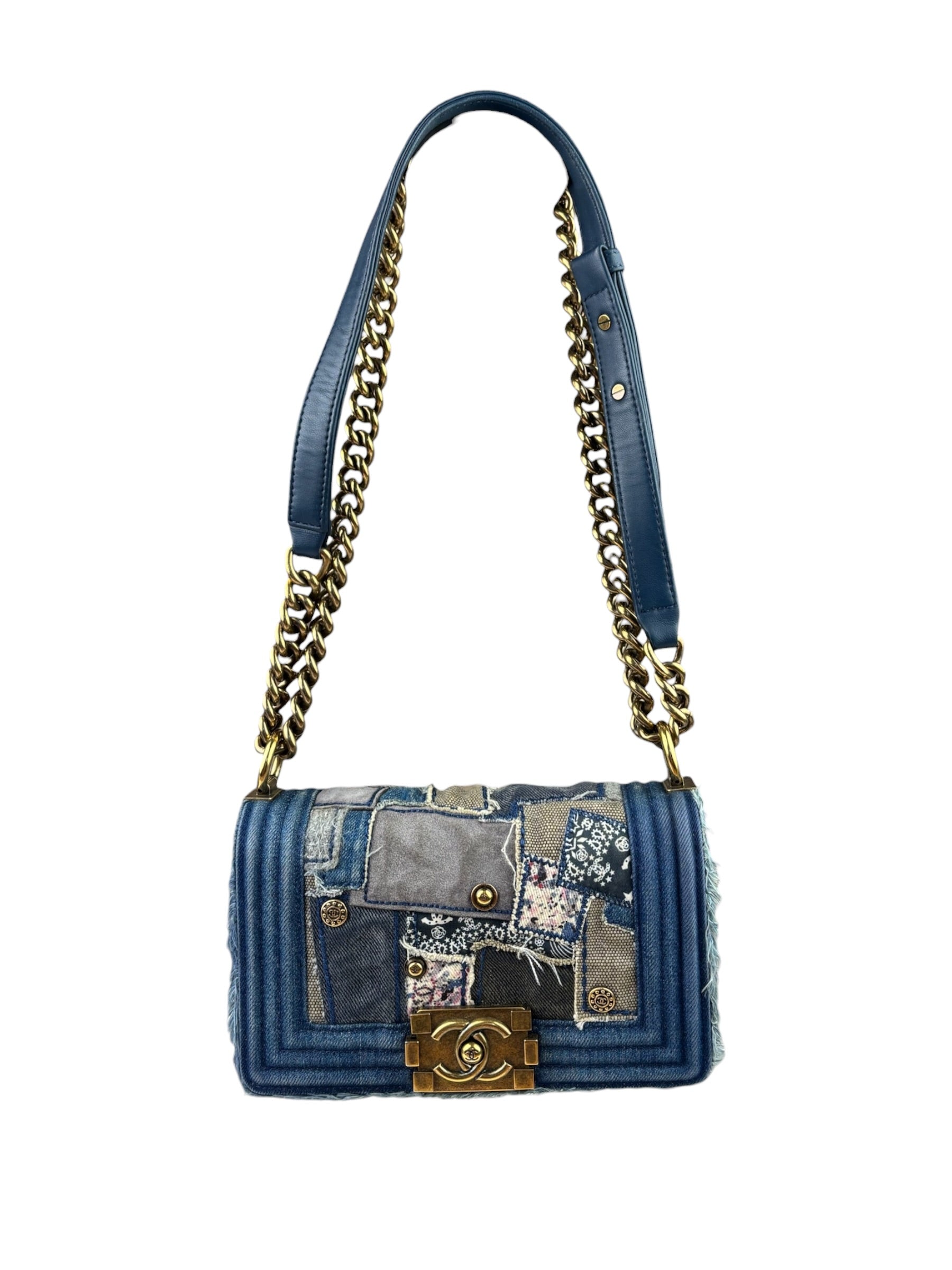 Chanel Blue Denim/Leather Trim Patchwork Boy Flap Bag 2014