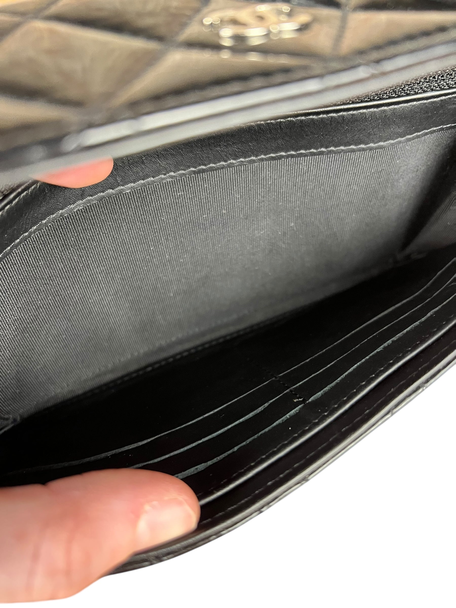 Chanel Black Patent Leather Wallet on Chain 2014