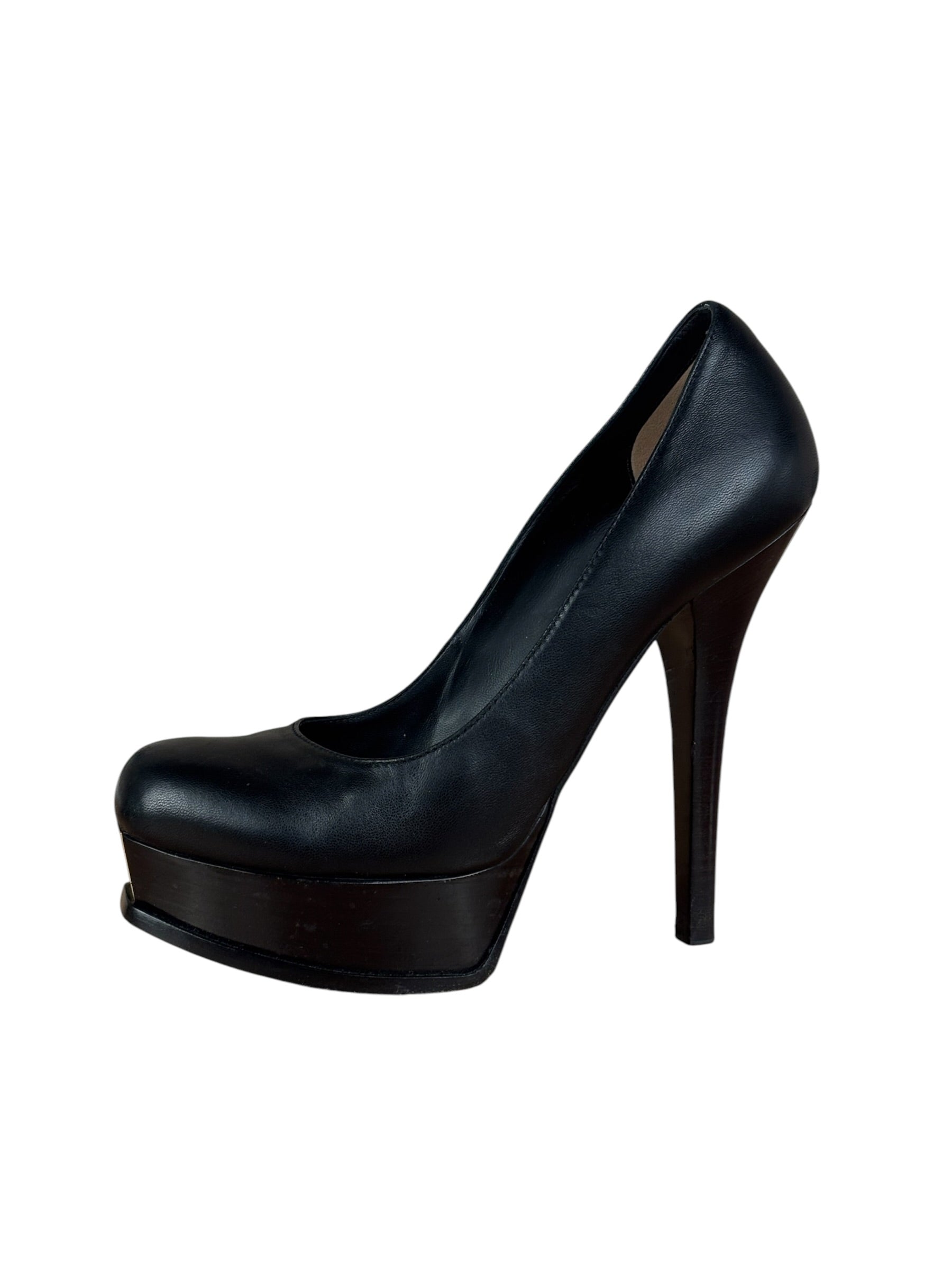 Fendi Black nappa Leather Platform Pumps Fendista Heels