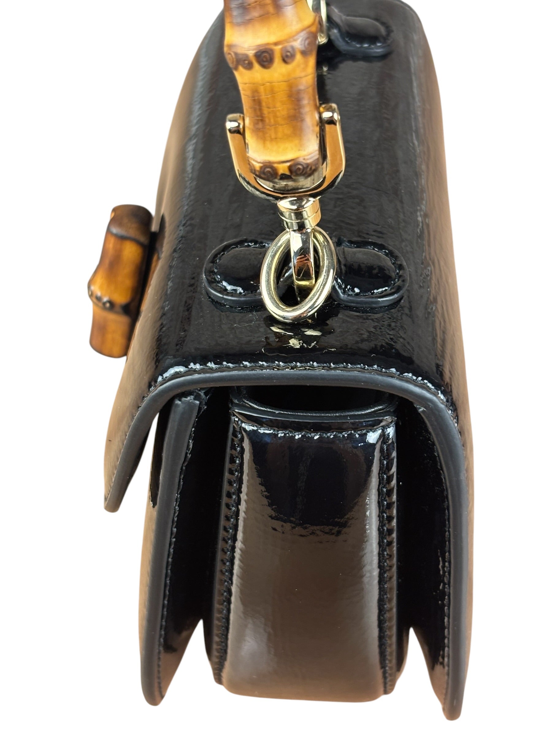 Gucci Bamboo Mini Top Handle Patent Leather Black
