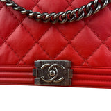 Chanel Red Leather Boy Flap Shoulder Bag -2013