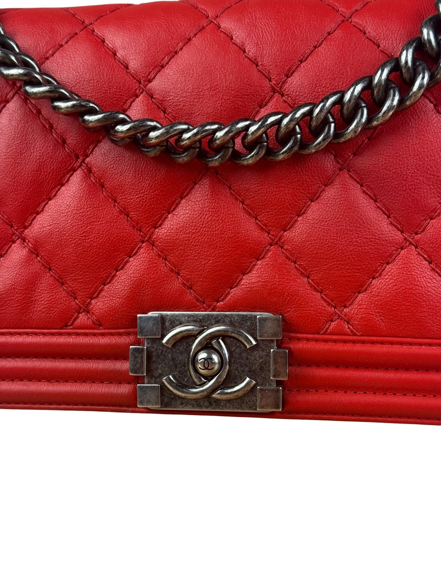 Chanel Red Leather Boy Flap Shoulder Bag -2013