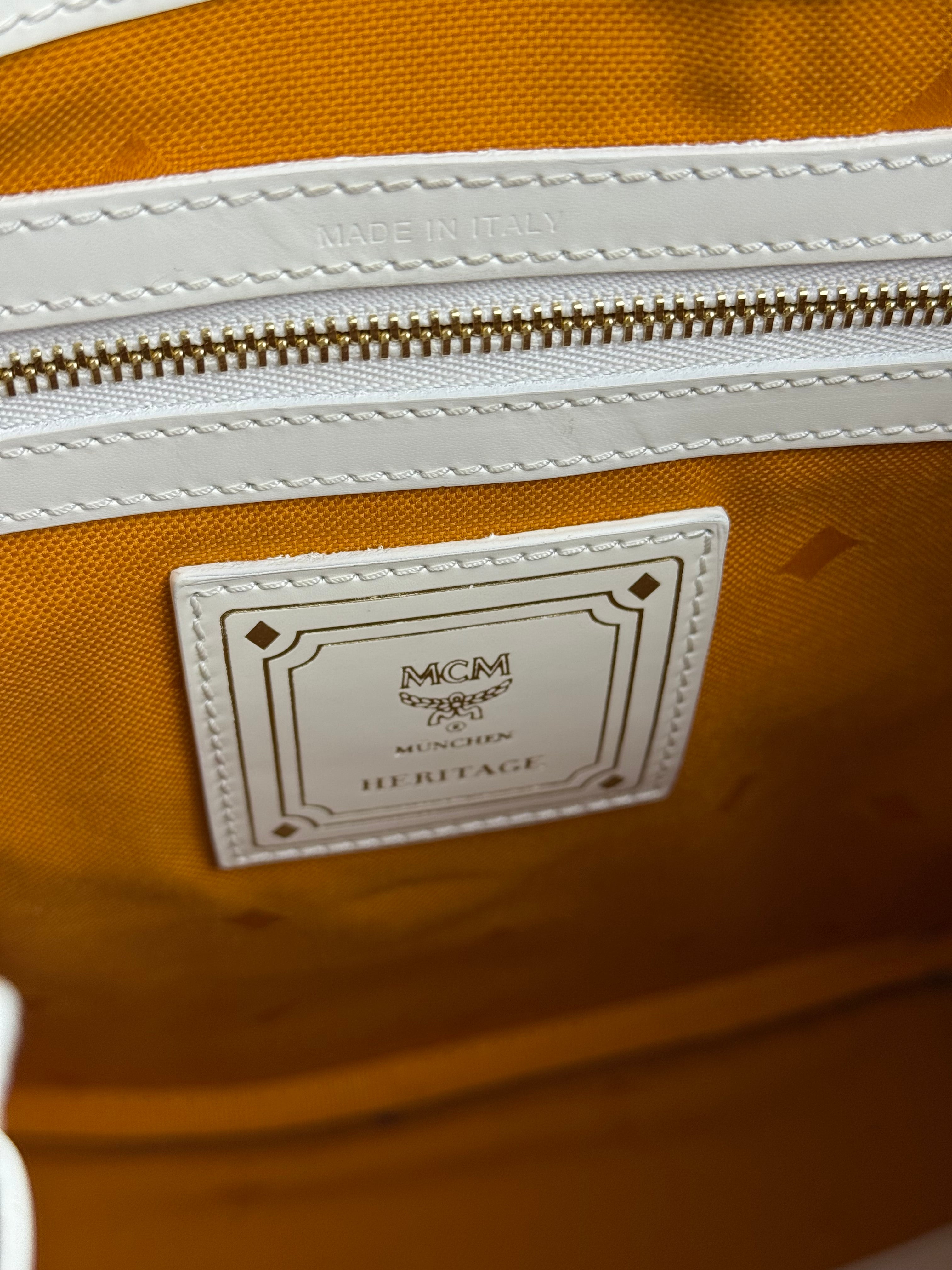 MCM Monogram White Bucket Shoulder Bag