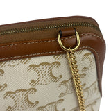 Celine Beige/Brown Leather Triomphe Chain Clutch
