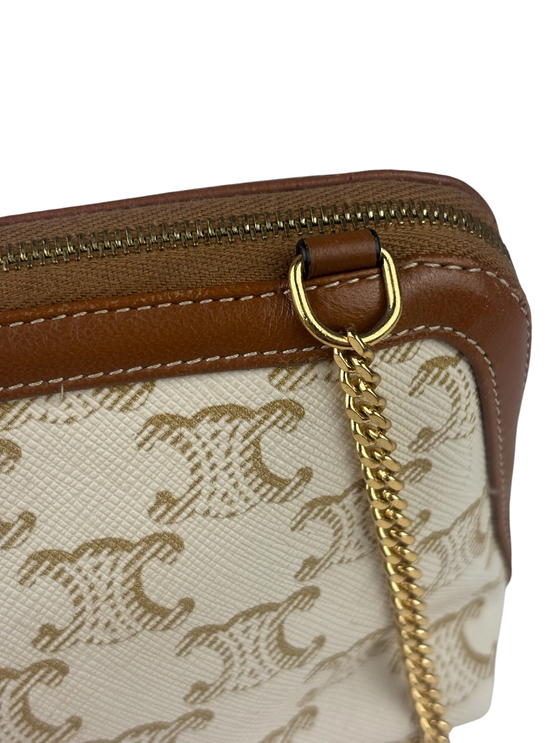 Celine Beige/Brown Leather Triomphe Chain Clutch