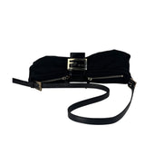 Fendi Black Leather Trim Crossbody Neoprene Baguette